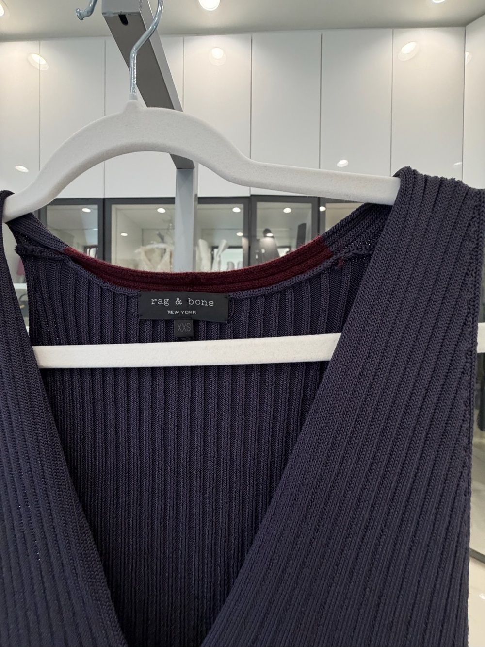 rag & bone Sleeveless Ribbed Midi Dress in Navy & Burgundy - Picture 2 of 2
